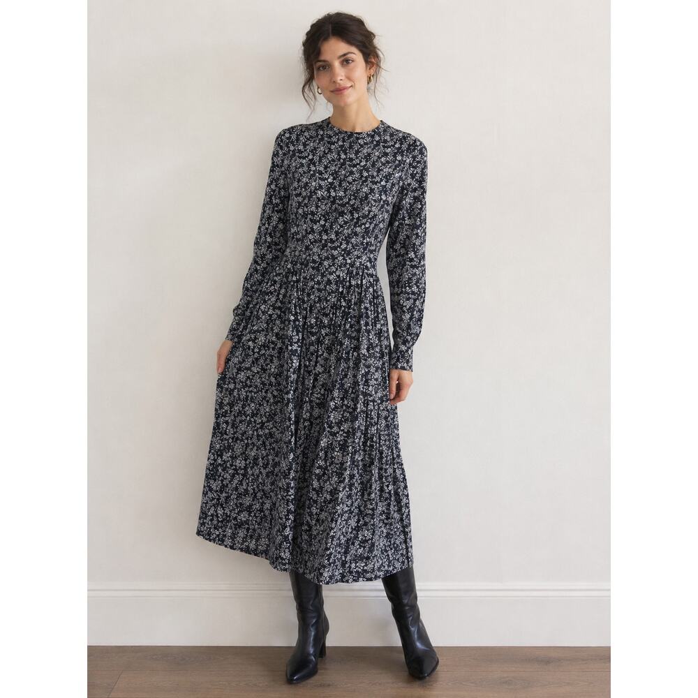 Vintage Laura Ashley Black Floral Long Sleeve Maxi Dress Great Britain US 10
